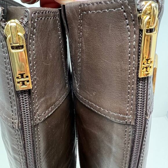 Tory Burch Boots Women's 8M Brown Leather Tall Equestrian Riding Boots Back Zip - Picture 7 of 16